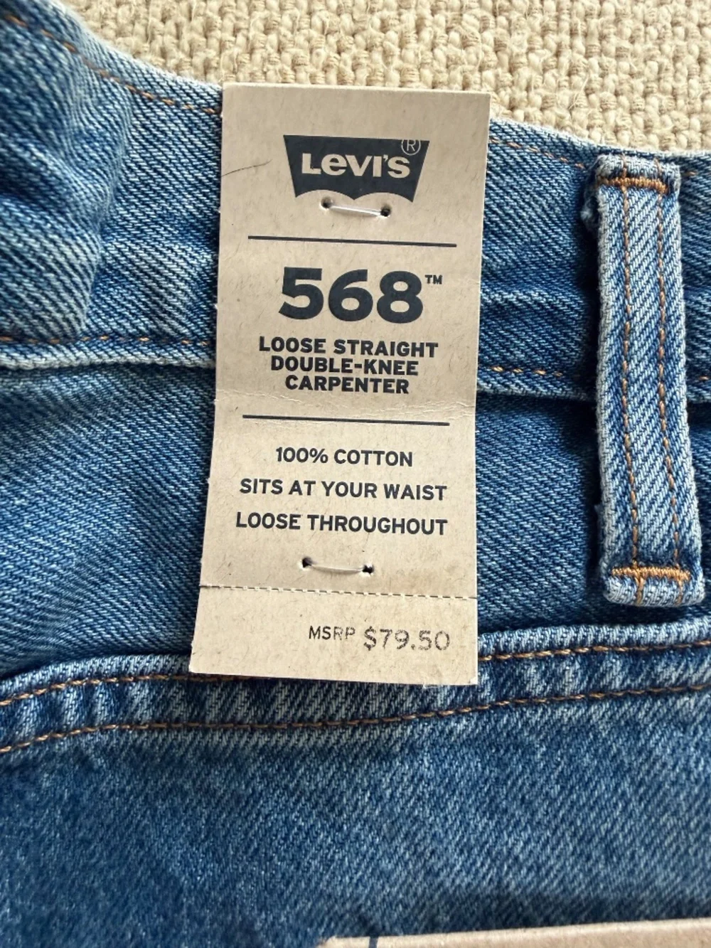 Levi's 568 Loose Straight Double Knee Carpenter Jeans Blue Men's W33 L32 NWT